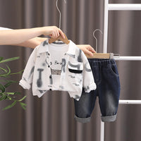 Boys White Abstract Printed Shirt With T-Shirt & Denim Pants Set Sets White 1-2 Y