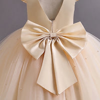 Girls Cream Pearl-Embellished Flutter Sleeve Party Wear Dress Party Dresses