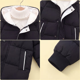 Boys Black Solid Puffer Hooded Down Jacket Coats & Jackets
