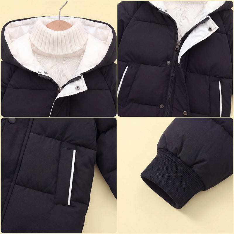 Boys Black Solid Puffer Hooded Down Jacket Coats & Jackets
