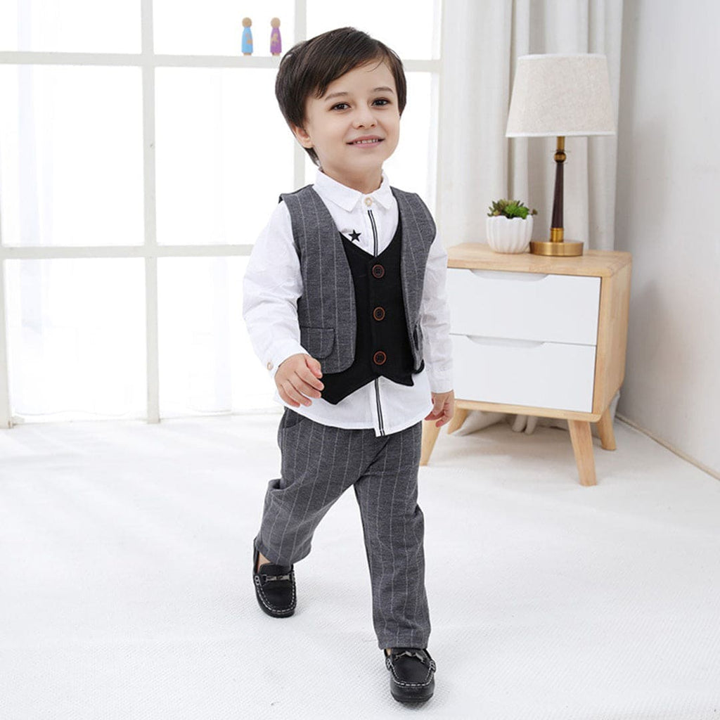 Boys Sleeveless Jacket With Shirt & Trousers Set