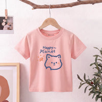 Girls Pink Happy Planet Typography Print Short Sleeve T-Shirt Tshirts Pink 1-2 Y