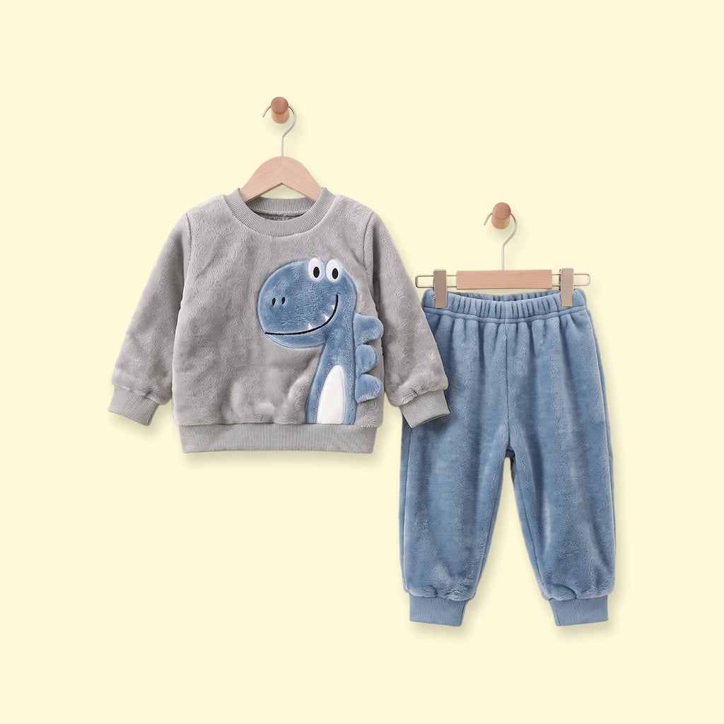 Boys Grey Dinosaur Applique Fleece Sweatshirt With Pants Sets 2 pc. Sets Grey 1-2 Y