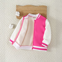 Girls Pink Solid Varsity Winter Jacket Coats & Jackets Pink 3-4 Y