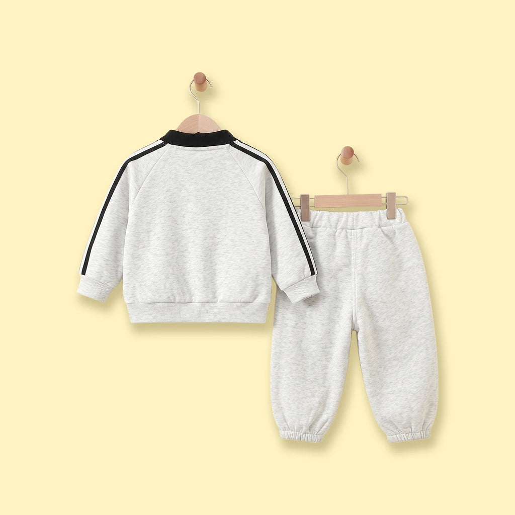Boys Light Grey Striped Polo Collar Sweatshirt & Pants Co-ord Sets Sets