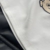 Boys White Cat Printed T-Shirt With Stripe Pants Sets Sets