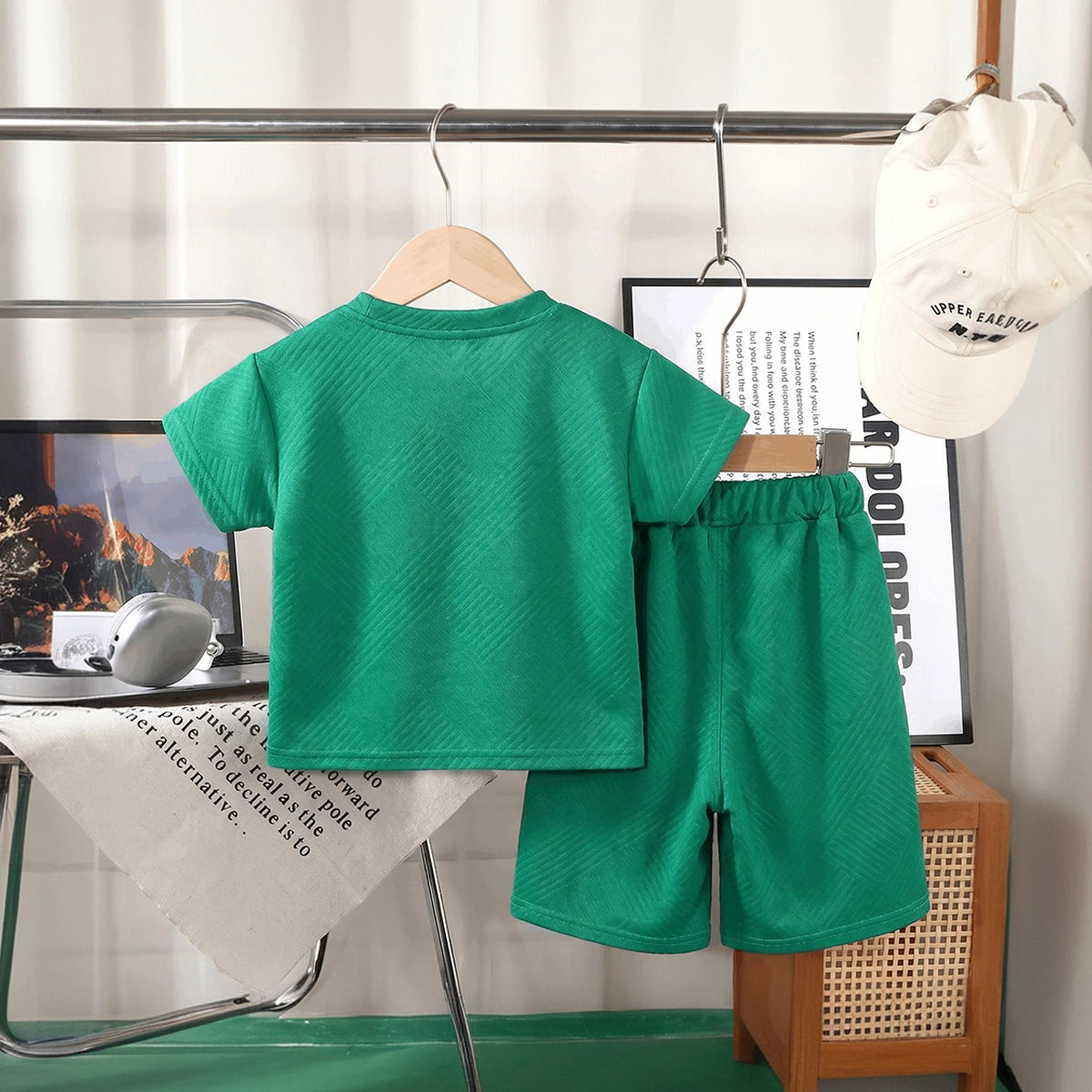 Boys Dark Green Wonderful Typography Short Sleeve T-Shirt With Shorts Sets 2 pc. Sets