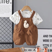 Girls Brown Duck Applique Dungaree With Printed T-Shirt Set Sets Brown 1-2 Y