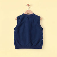 Girls Navy Blue Self-Design Argyle Pattern Button-up Cardigan Sweaters & Cardigans