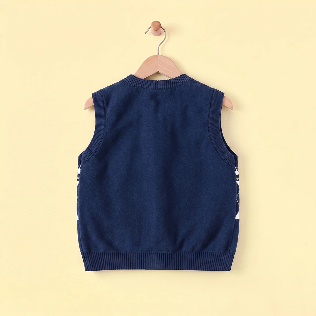 Girls Navy Blue Self-Design Argyle Pattern Button-up Cardigan Sweaters & Cardigans