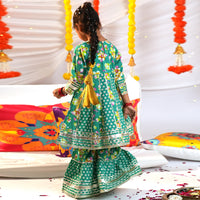 Girls Green Bandhani Print Kurta with Sharara Set Ethnicwear Girls