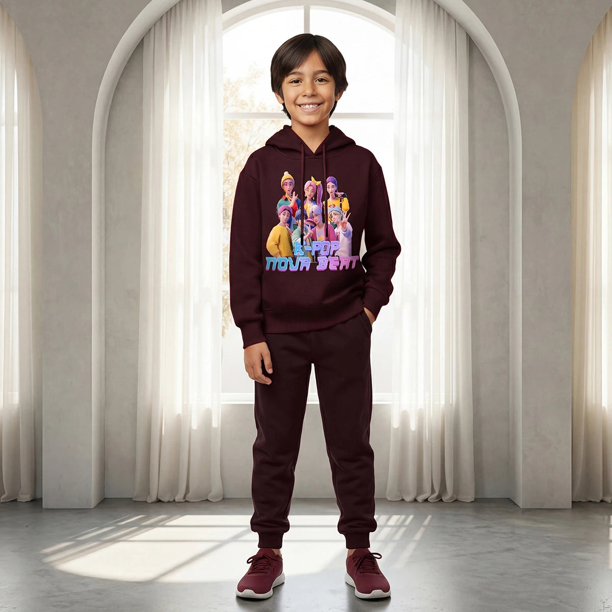 Boys Maroon K-Pop Nova Beat Graphics Hoodie With Jogger Co-ord Sets Sets Maroon 4-5 Y