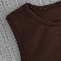 Girls Dark Brown Sleeveless A-Line Top With Stripe Pants & Sling Bag Sets Sets