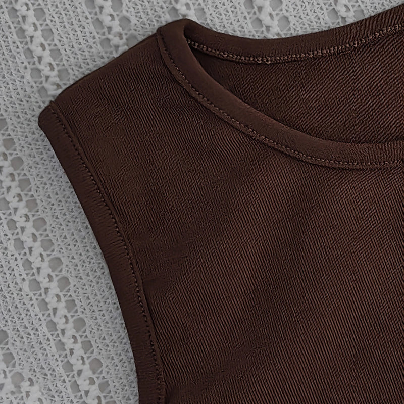 Girls Dark Brown Sleeveless A-Line Top With Stripe Pants & Sling Bag Sets Sets