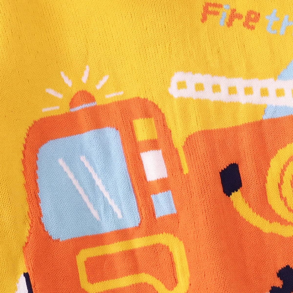 Boys Yellow Sweater With Self-Design Fire Truck Pattern Sweaters & Cardigans