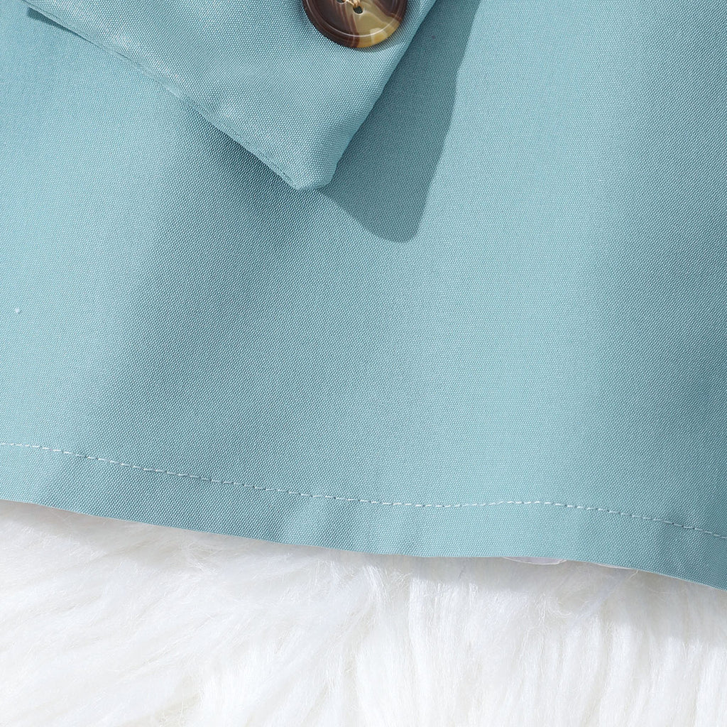 Girls Teal Polo Neck Flared Dress with Wide Belt Casual Dresses