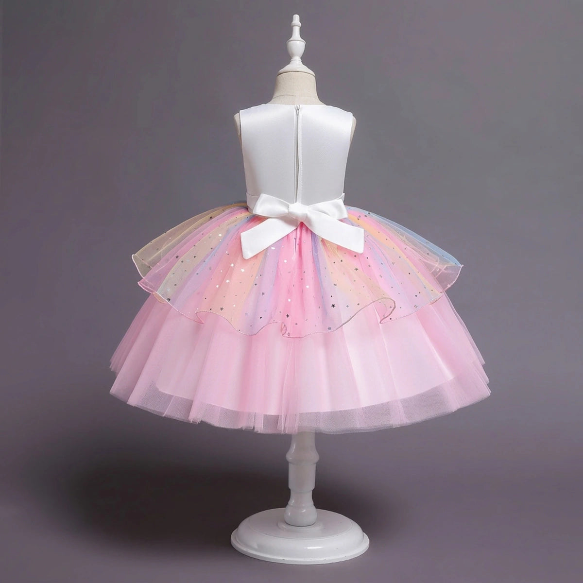 Girls Light Pink Unicorn Embroidered Sleeveless Fit & Flare Party Wear Dress Party Dresses