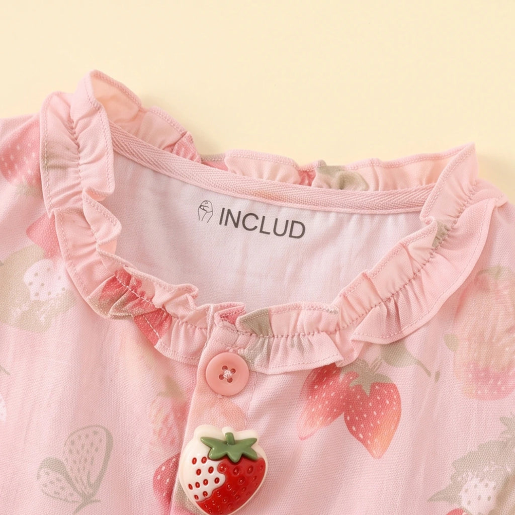 Girls Light Pink Strawberry Print Sleeveless Top With Pants Sets 2 pc. Sets