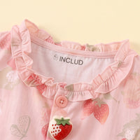 Girls Light Pink Strawberry Print Sleeveless Top With Pants Sets 2 pc. Sets