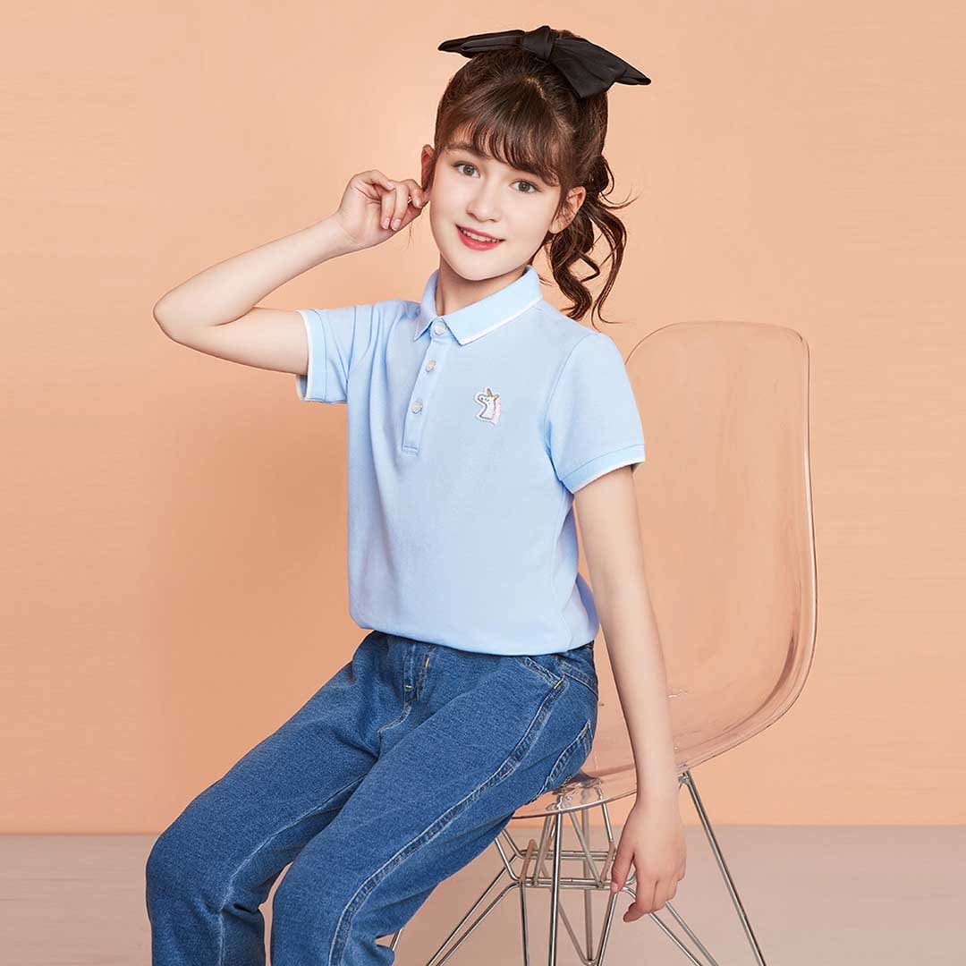Girls Short Sleeve Polo Neck T-Shirt Tshirts   
