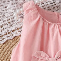 Girls Pink Solid Sleeveless Balloon Dress With Bow Details Casual Dresses
