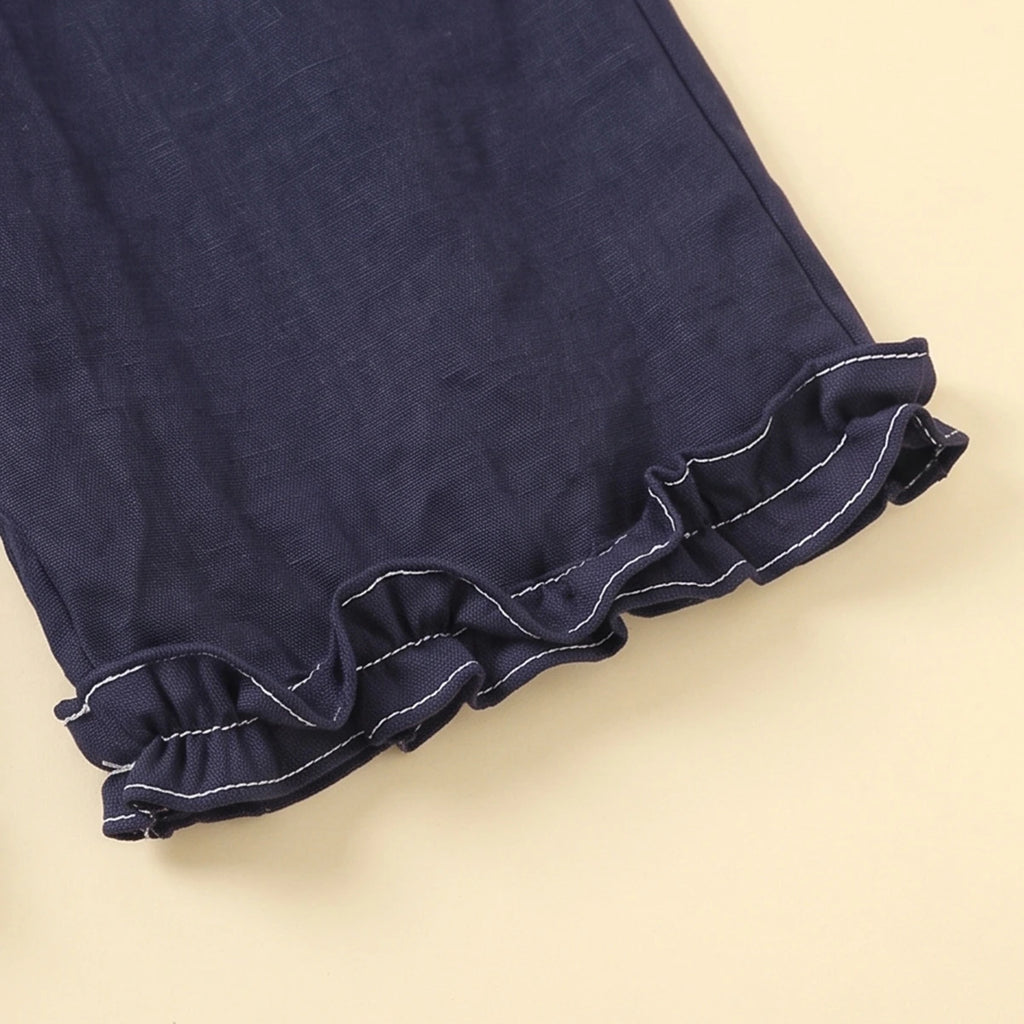 Girls Navy Blue Floral Applique Top With Pants Sets 2 pc. Sets