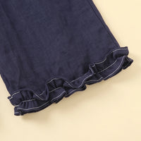 Girls Navy Blue Floral Applique Top With Pants Sets 2 pc. Sets
