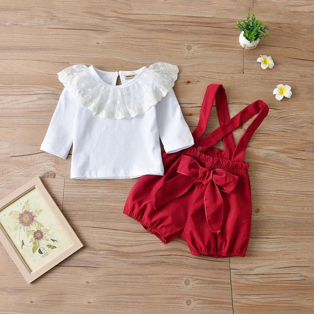 Girls Ruffle Top With Suspender Dungaree Set