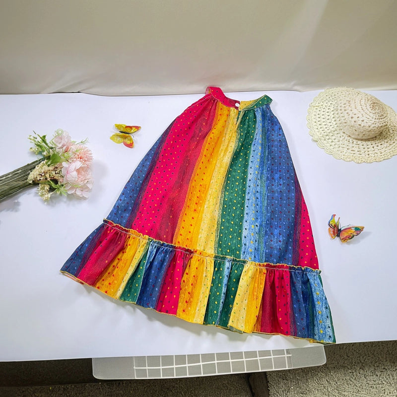 Girls Multicolor Striped Sleeveless A-line Dress Casual Dresses