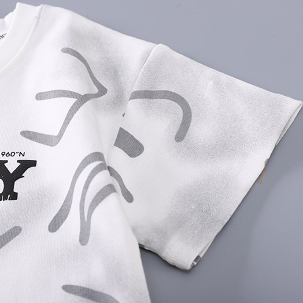Boys Alphabetic Printed T-Shirt With Black Cargo Shorts Set 2 pc. Sets