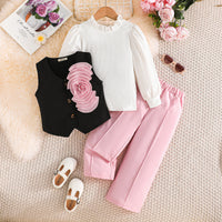 Girls Pink Applique Top With Sleeveless Vest And Trousers Sets 3 pc. Sets Pink 3-4 Y