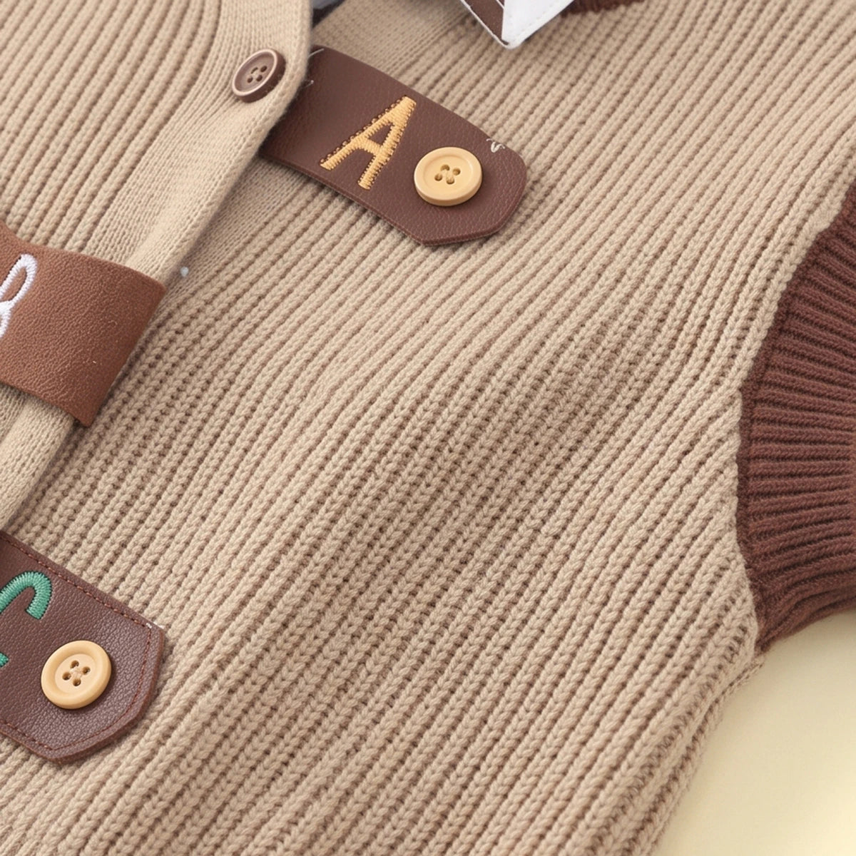 Boys light brown sweater vest with shirt and pants set
