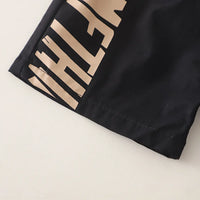 Boys Beige Typographic Printed Short Sleeve T-Shirt With Elasticated Shorts Sets Sets