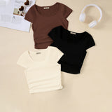 Girls Brown Short Sleeve Round Neck Top ( Pack Of 3)