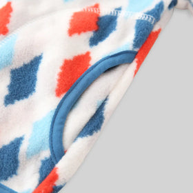 Boys White Fleece Zipper Jacket With Self design Diamond Patterns Coats & Jackets