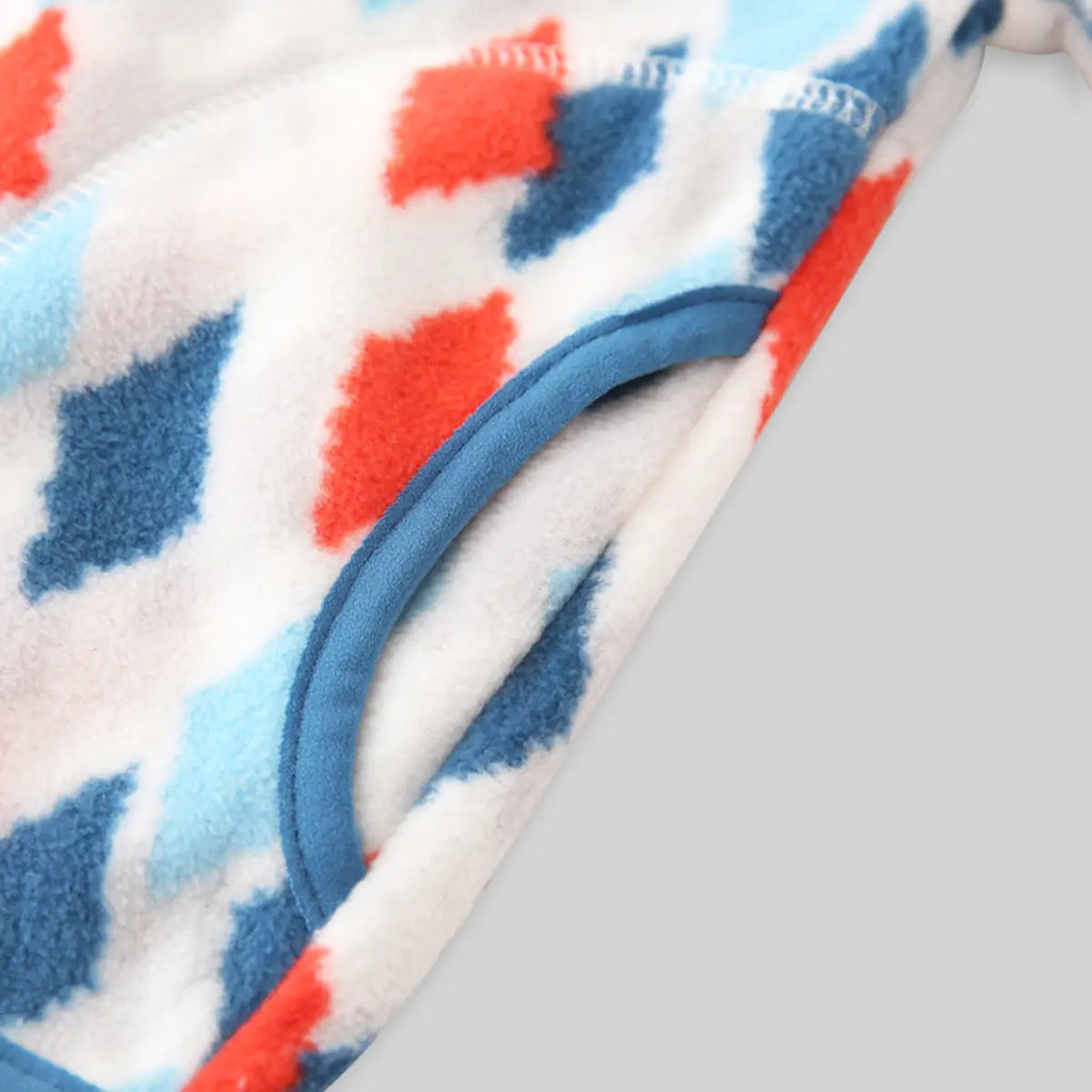 Boys White Fleece Zipper Jacket With Self design Diamond Patterns Coats & Jackets