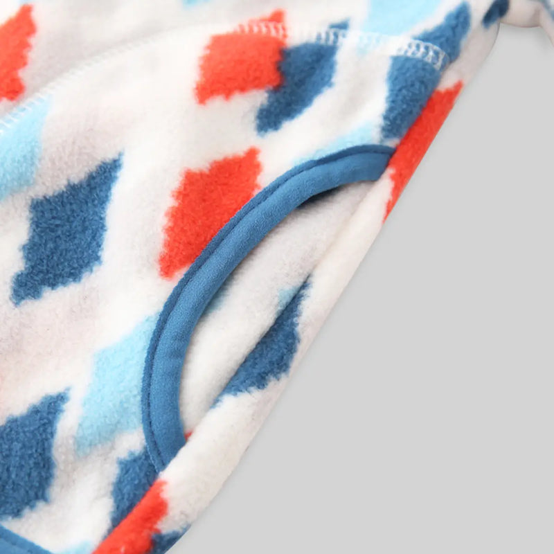 Boys White Fleece Zipper Jacket With Self design Diamond Patterns Coats & Jackets