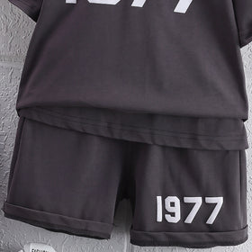 Boys Grey Numeric Print Short Sleeve T-Shirt With Shorts Sets 2 pc. Sets