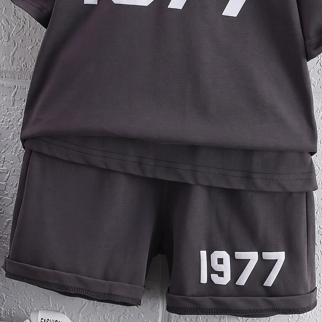 Boys Grey Numeric Print Short Sleeve T-Shirt With Shorts Sets 2 pc. Sets