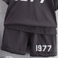 Boys Grey Numeric Print Short Sleeve T-Shirt With Shorts Sets 2 pc. Sets