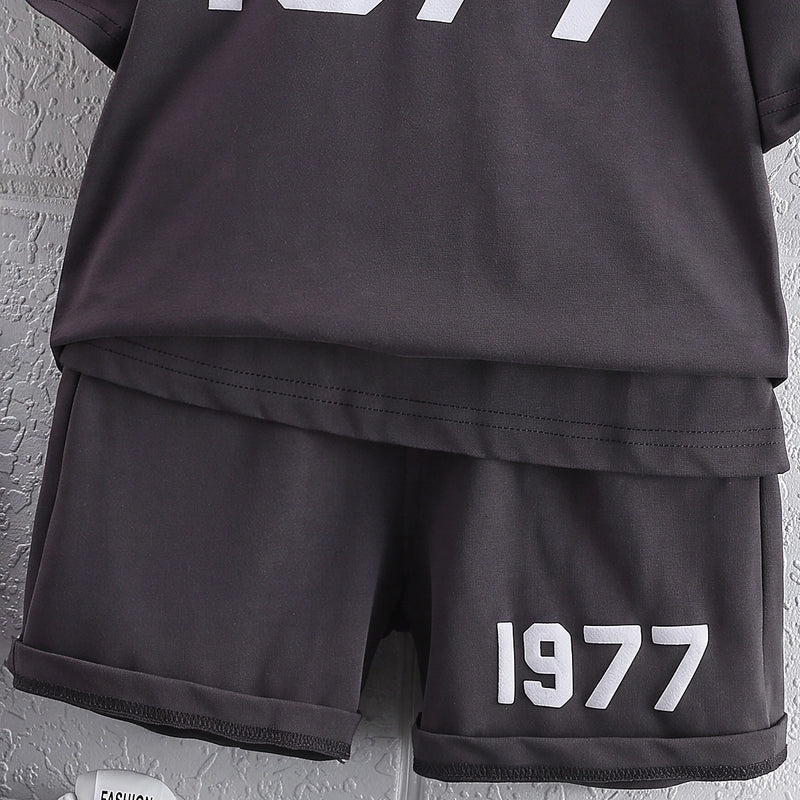 Boys Grey Numeric Print Short Sleeve T-Shirt With Shorts Sets 2 pc. Sets