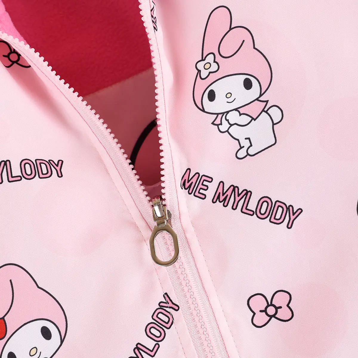 Girls Light Pink Typographic Reversible Printed Hooded Zipper Jacket Coats & Jackets