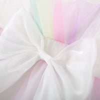 Girls White Rainbow Print Bow Applique Sleeveless Layered Dress Casual Dresses