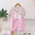Boys Short Sleeve T-Shirt With Pink Bunny Applique Dungaree Sets 2 pc. Sets Pink 1-2 Y