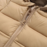Boys Khaki Solid Front Zipper Hooded Puffer Jacket Coats & Jackets