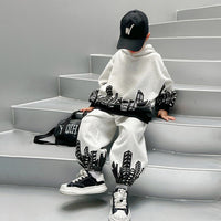 Boys Grey Printed Hooded Sweatshirt With Pants Sets 2 pc. Sets