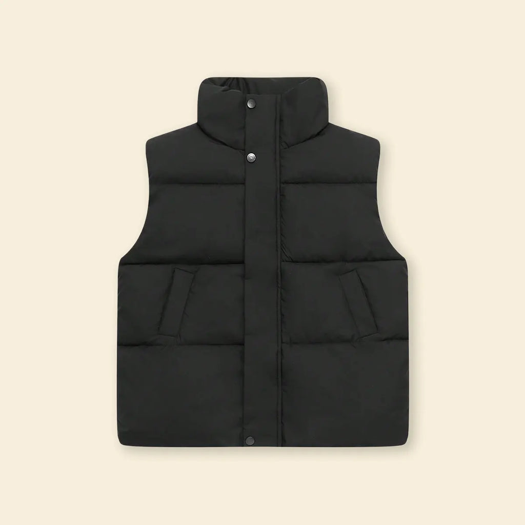 Boys Black Quilted Puffer Vest With Stand-up Collar Coats & Jackets