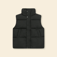 Boys Black Quilted Puffer Vest With Stand-up Collar Coats & Jackets
