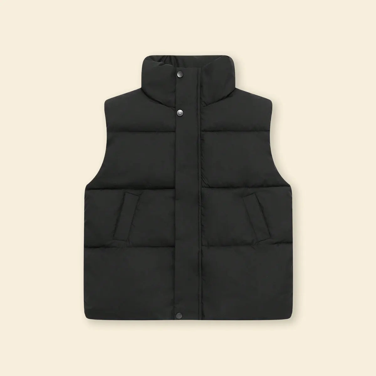 Boys Black Quilted Puffer Vest With Stand-up Collar Coats & Jackets