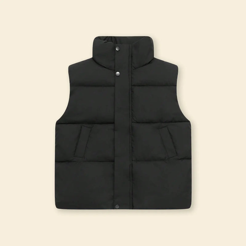 Boys Black Quilted Puffer Vest With Stand-up Collar Coats & Jackets